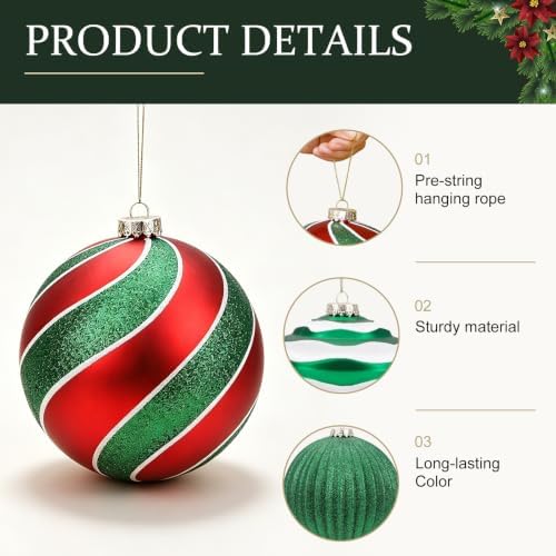 SHareconn 6 Inch/150mm Large Christmas Ball Ornaments for Xmas Tree, 8Pcs