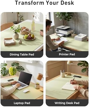 Aothia Faux Leather Desk Mat - Large Mouse Pad, Non-Slip PU Leather Blotter, Waterproof Writing Surface for Office and Home (Grass Green, 63" x 24")