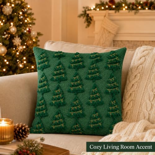 OHOME Christmas Decorations - Christmas Tree Green Pillow Covers 18x18 inch