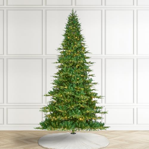 Glitzhome 11ft Prelit Christmas Tree, Vibrant Evergreen Fir Artificial Christmas Trees with 3,150 Warm White/Multi-Color Twinkling Lights, 9 Lighting Functions w/Foot Pedal and Remote,Simple Setup