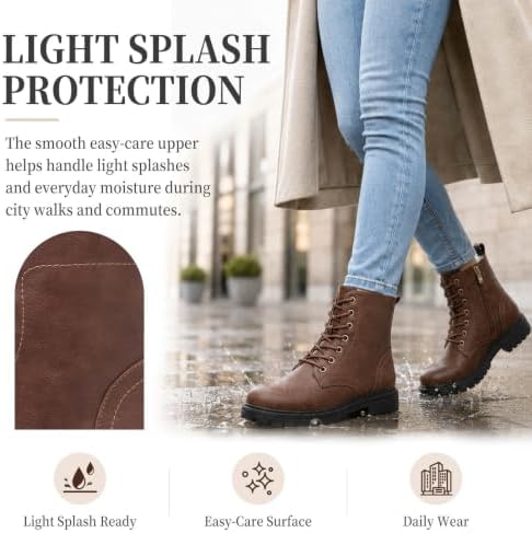 todaysunny Womens Combat Winter Boots Fur Lined Snow Boots Lace Up Side Zip
