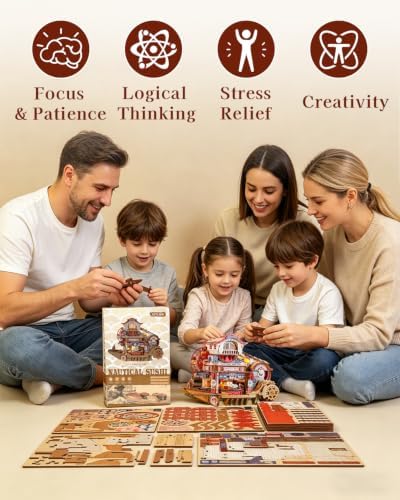 OZJAY Nautical Sushi DIY Miniature House Kit, 3D Wooden Puzzles for Adults