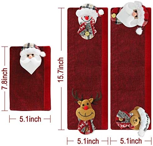 Mosoan Christmas Decorations Indoor 6 Pack Christmas Refrigerator Fridge Door Handle Covers, Santa Snowman Christmas Kitchen Decor Appliance Handle Cover Xmas Holiday Decor