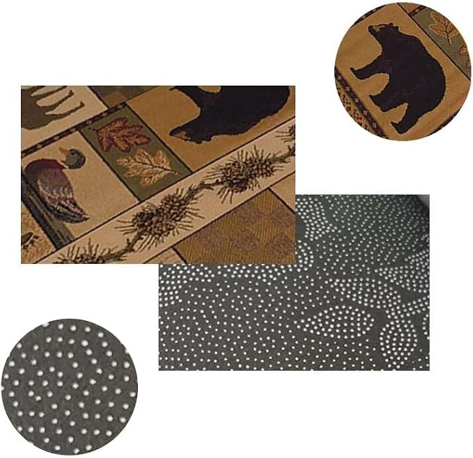 Rustic Cabin Deer Rugs 4x6ft Lodge Bear Fish Area Rug for Laundry Room Dining Room Under Table Non-Slip Wildlife Bear Moose Entryway Mat