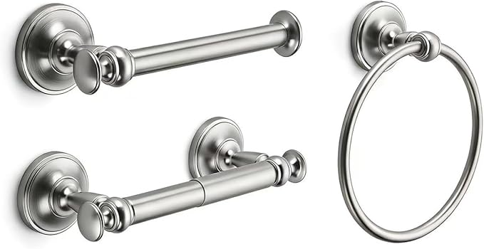 khtumeware Double Post Toilet Paper Holder Brushed Nickel Tissue Roll Holder for Bathroom Organization and Storage Single Double Toilet Tissue Holder Wall Bathroom Accessories (1-Pack)
