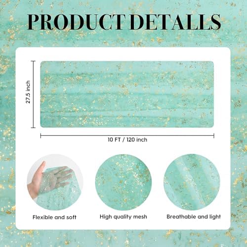 Artoid Mode 10Pcs Turquoise Gauze Gold Table Runner 10FT, Glitter Metallic Foil Sheer Dining Wedding Anniversary Holiday Table Decor for Home Party