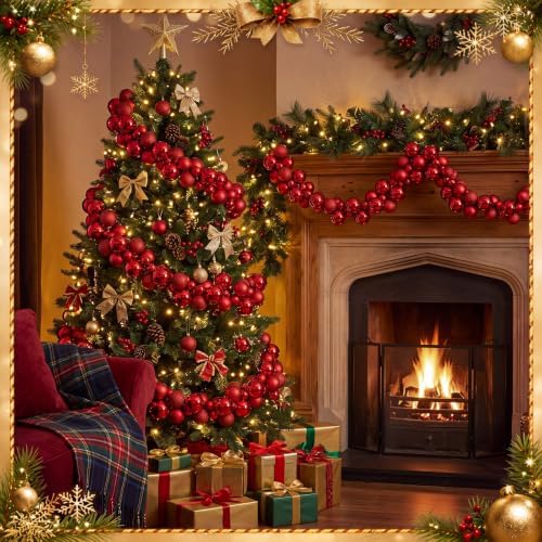 Silipull 5 Pcs 2.3 ft Large Christmas Ball Garland Ornaments, Red