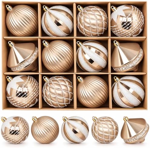 3.15 Inch Christmas Balls Ornaments, White & Gold, 12 Pack, 80mm