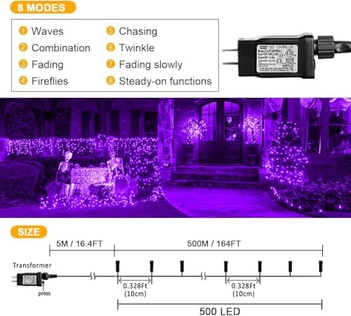 weillsnow 500 LED Halloween String Lights,164 FT Twinkle Lights Waterproof