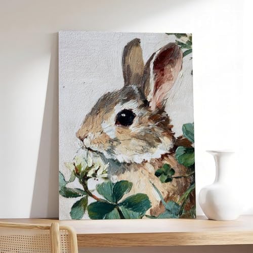 JDBeehpy Oil Painting Art Animal (Unframed, Canvas Only) Wall Decoration Rabbits Alfalfa Plants Printed Posters Farmhouses Rural Cottages Living Rooms Gifts for Her or Him 24x36inch(60x90cm)