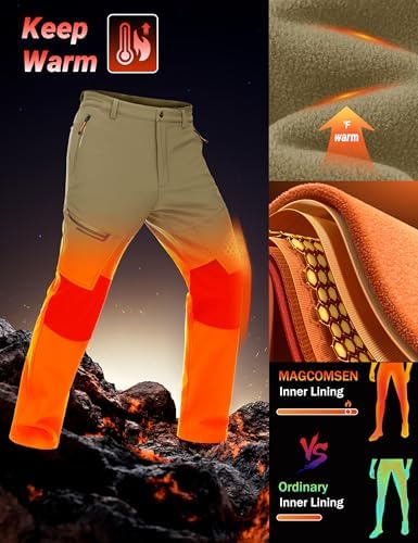 MAGCOMSEN Men's Snow Ski Winter Pants Waterproof Hiking Fleece Lined Pants