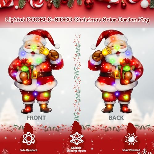 28x40 Lighted Christmas Santa Garden Flag, 8 Modes Solar LED