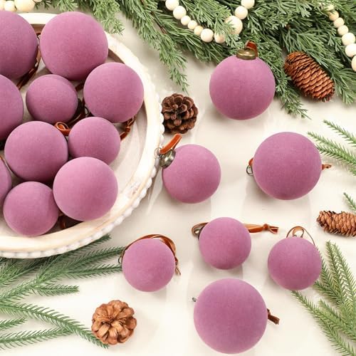 Foilswirl 36 Pcs Taro Purple Velvet Christmas Balls, 2.36", 2.76", 3.15"