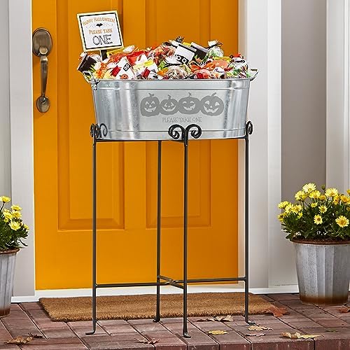 Let's Make Memories Personalized Beverage Tub - Halloween Party Décor - Trick or Treat Candy Bowl w/Stand - Pumpkin