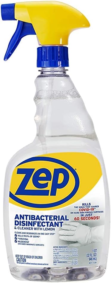 Zep Antibacterial Disinfectant Spray With Lemon - 32 Fl Oz (Case Of 12) ZUBAC32 - Disinfects, Cleans and Deodorizes Most Surfaces EPA Approved