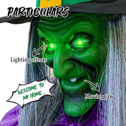 Halloween Decorations Outdoor - 11.5 Ft Animated Hovering Witch Animatronics - Sound & Touch Activated Sensor - Scary Decor Props for Home Outside Garden Yard Lawn Party Decoration