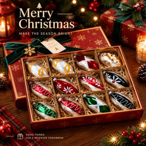 12 Pcs Vintage Glass Christmas Ornament Reflector Decor, Fresh