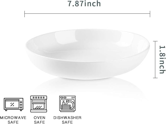 Selamica Ceramic 7.8 inch pasta bowls, 26 Ounce large porcelain salad soup bowls, dishwasher microwave safe, set of 6(White)