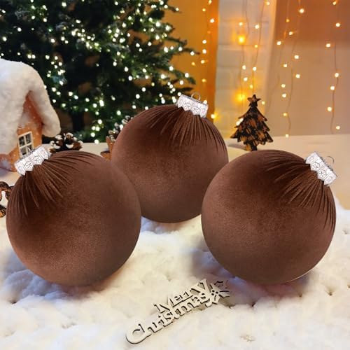 12 Pcs Jumbo Brown Velvet Christmas Ornaments 6 Inch Flocked