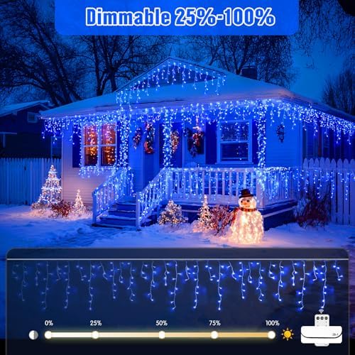 JMEXSUSS Blue Christmas Icicle Lights for Outside, 400 LED 38.8 FT