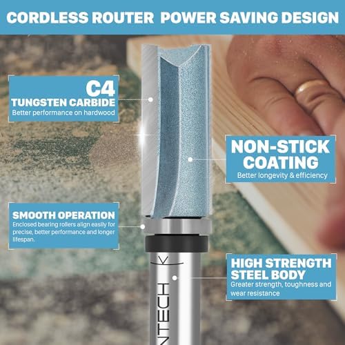 KEENTECH Flush Trim Router Bit, 1/2" Shank x 3/4" Dia x 3-1/2" Depth