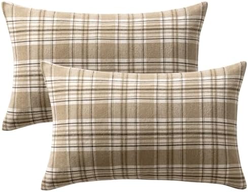 MIULEE Fall Plaid Pillow Covers Scottish Tartan 12x20 Neutral Khaki
