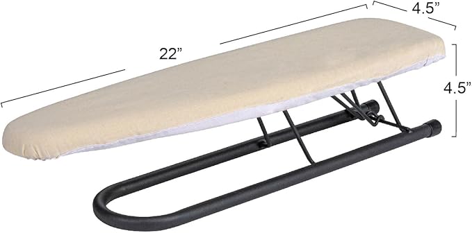 Household Essentials Accessory Sleeve Ironing Board, Plastic top, Foam Pad and Natural Cotton Cover, Heat-Resistant, Compact and Easy to Use, Matte Black Frame