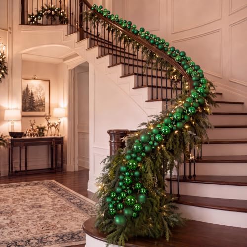 Sosation 29.5Ft Christmas Ball Ornament Garland, Green, Glossy Matte