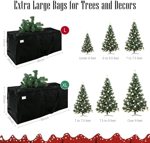 Cosy Family 7.5 ft Christmas Tree Storage Bag - Durable Heavy Duty Extra Large Artificial Xmas Holiday Tree Bag with Reinforced Handles and Dual Zippers Wide Opening - Black