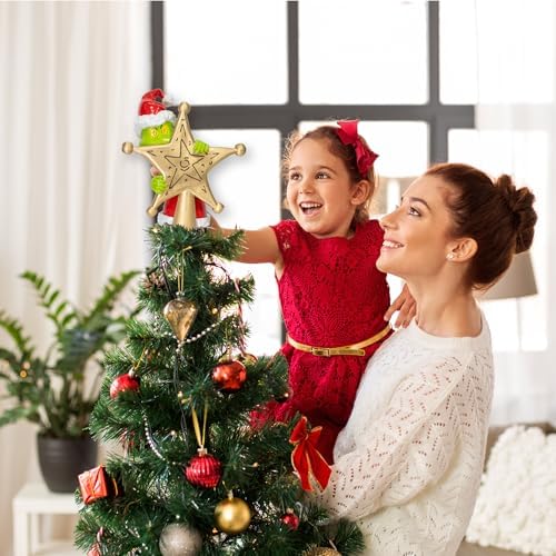 10 inch Resin Christmas Tree Topper，Hand-Painted Xmas Decoration
