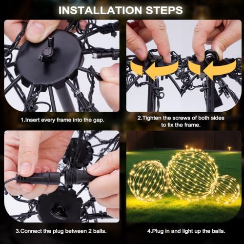 Christmas Decorations,LED Light Balls Outdoor,3 Pack,Warm White