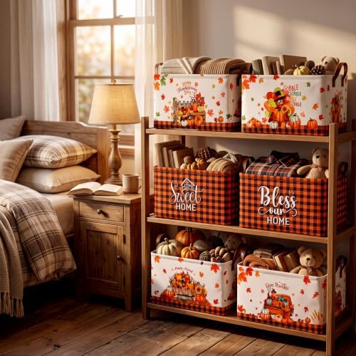 CHENGU 6 Pack Fall Storage Bins Thanksgiving Turkey Pumpkin Baskets Gift