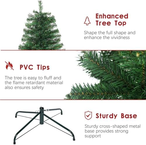 4FT Pre-Lit Green Small Christmas Tree 450 PVC Branch 150 Warm Lights
