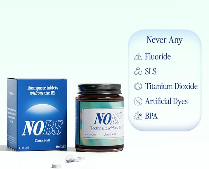 NOBS (No Bad Stuff) Toothpaste Tablets - Nano Hydroxyapatite, Fluoride & Plastic Free, Eco & Travel Friendly - Remineralize with NHA (3 Month) (Pack of 2)