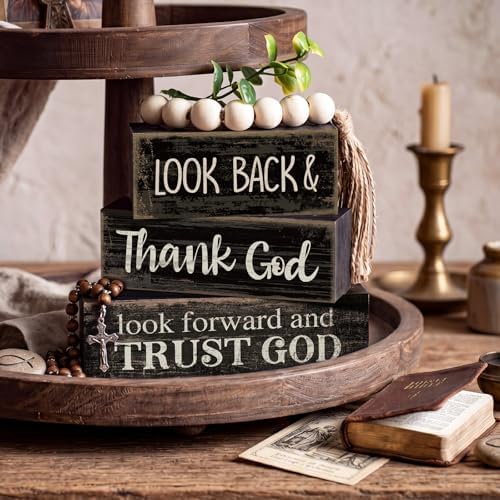 Moucuny 4 Pcs Farmhouse Table Decor Inspirational Wooden Block Signs