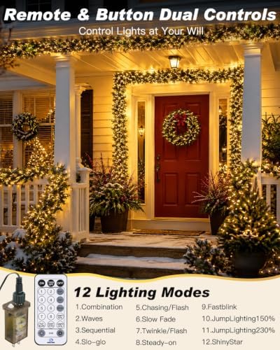 Iseebiz 25Ft 500 LED Cluster Christmas Tree Lights with Remote & Timer