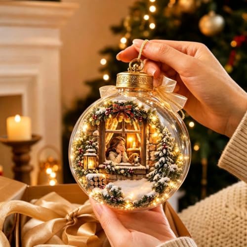 Illuminated Scripture Keepsake Ornament, Lighted Hanging Decoration with Bible Verse, Religious Themed Holiday Ornament, Transparant Ball with 2D Flat Sheet for Christmas Tree Home Display，B