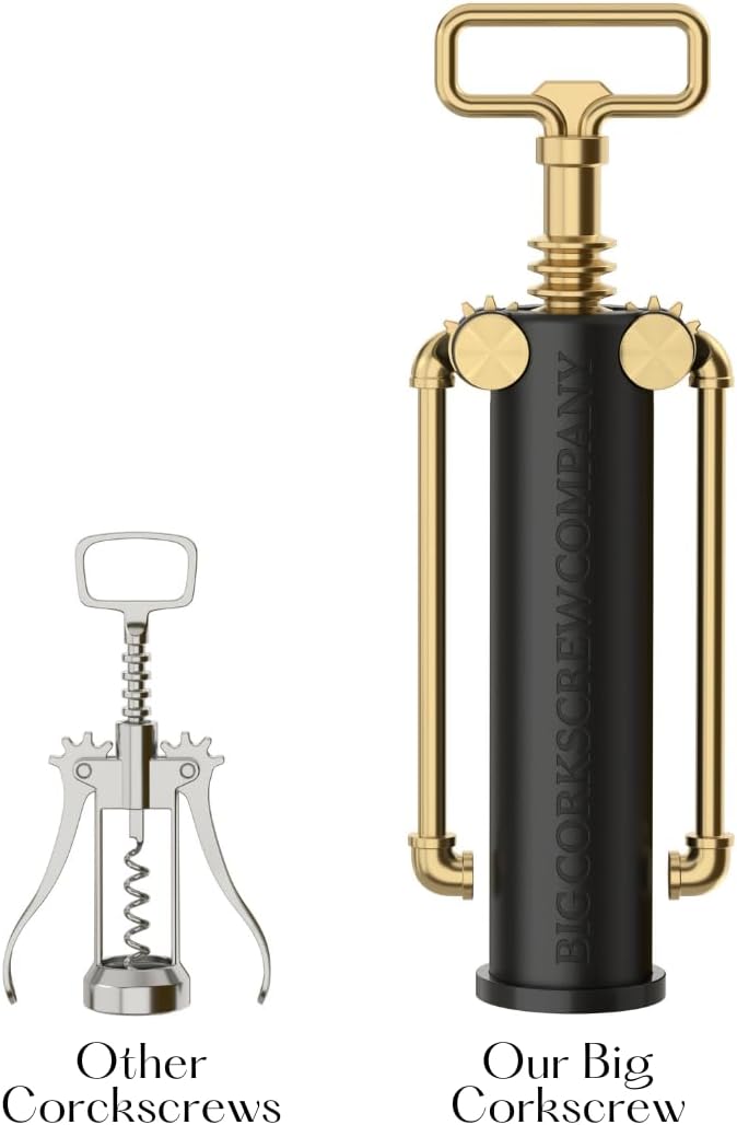 Large Tabletop Corkscrew Wine Opener Centerpiece - Aluminum & Brass Finish Bottle Opener, Tablescape Decor, Luxury Gift for wine lovers, Dad, Mom, Retirement, Housewarming, Corporate Matte Black