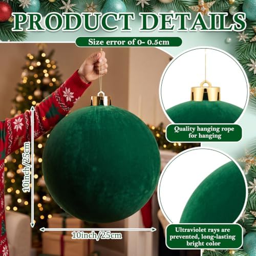 Threan 10 Inch Large Emerald Green Velvet Christmas Ball Ornaments