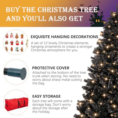 4FT Pre-Lit Black Christmas Tree Small Halloween Tree 150 Warm Lights