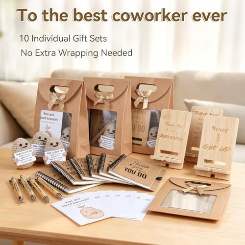 120 PCS/20 Sets Teacher Employee Appreciation Gifts Bulk – Thank You Gifts for Coworkers with Kraft Paper Gift Bags,Greeting Card,Inspirational Notebooks,Phone Stand,Team Gift for Staff, Nurse, Office