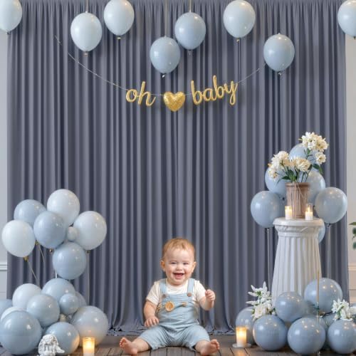 4 Panels Charcoal Backdrop Curtain for Parties Wedding Wrinkle Free Silver Grey Photo Curtains Backdrop Drapes Fabric Decoration for Birthday Party Baby Shower 20ft(W) x 10ft(H)