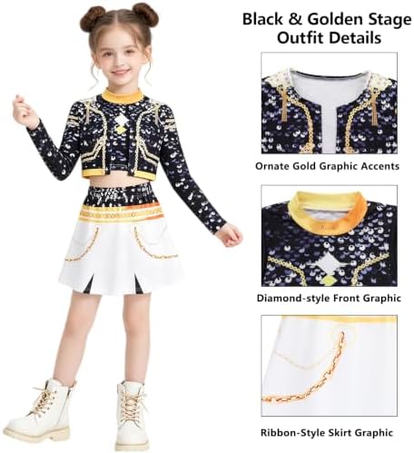 Pop Star Costume Kids Girls Golden Stage Outfit Halloween Costume Accessory