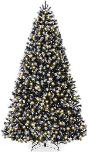 Best Choice Products Artificial Frosted Christmas Tree, 6ft Premium Pre-Lit Realistic Spruce Holiday Décor w/Dense Branches, Metal Base – Black Spruce