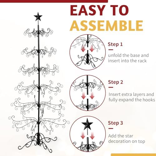 Karl home 6 ft Wrought Iron Christmas Ornament Display Tree, Black