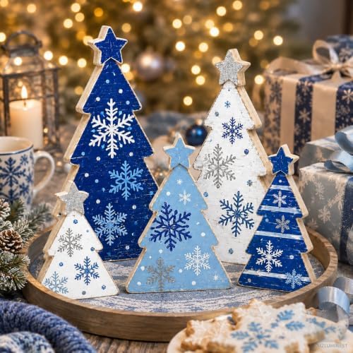 Christmas Decorations Indoor, 5pcs Blue Christmas Tree Home Decor