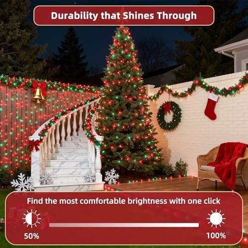 240ft Outdoor Christmas Lights, 750 LED Super Long String Lights 12 Modes & Timer Memory, Dimmable Outsite Waterproof Light Strings for Xmas Tree Garden Wedding Party Holiday Decorations Red & Green
