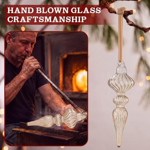12 Pcs Vintage Glass Finial Christmas Ornaments, Light Brown