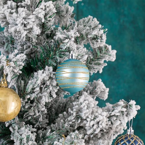 100Pcs Blue Gold Christmas Ornaments Set, Assorted Shatterproof Christmas Ball Ornaments, Christmas Tree Theme Hanging Decoration for Xmas Tree Holiday/Party/Home Decor (Blue & Gold)