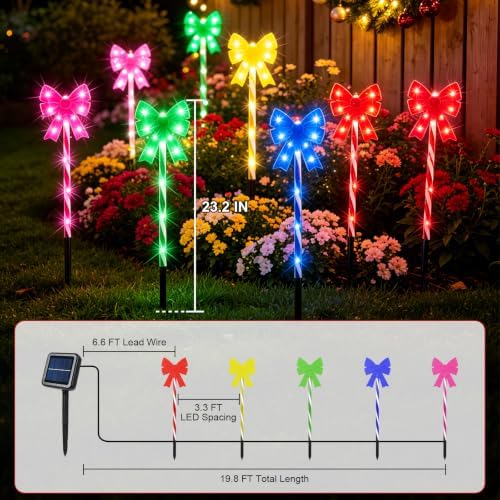 Solar 5PCS Christmas Bow 50LED Outdoor String Lights with Stakes Multicolor